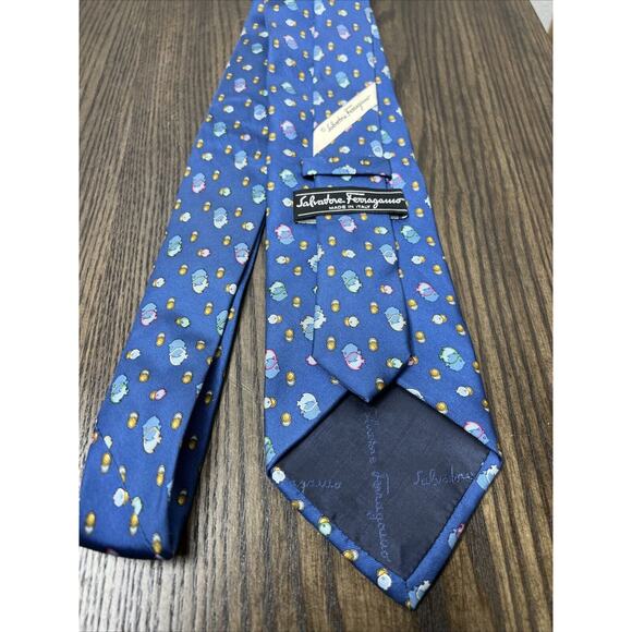 Salvatore Ferragamo Authentic Angel Tropical Fish Silk Neck Tie Ocean Blue - Picture 2 of 8